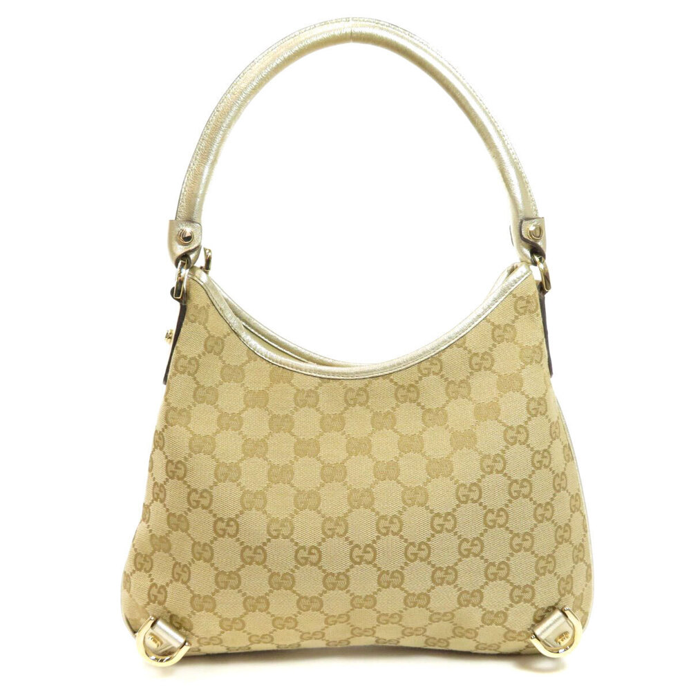 Gucci Gold Abbey Hobo Patterned Beige Canvas Bag GG